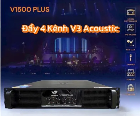 Cục đẩy 4 kênh V3 Acoustic V1500 Plus 16 thông số kỹ thuật Cúc day công suat 4 kênh V3 Acoutics 1500plus