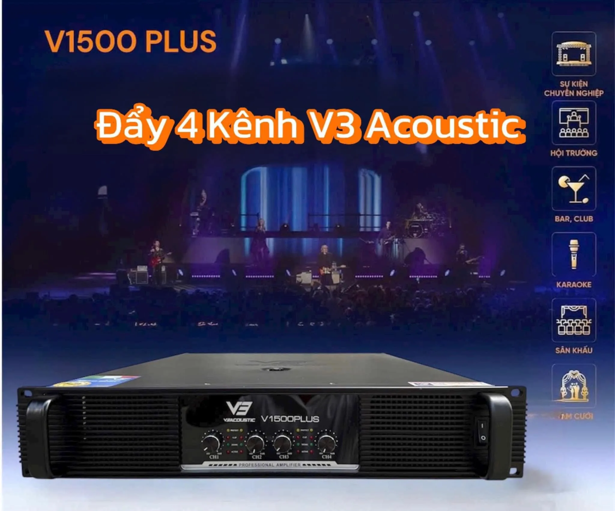 Cục đẩy 4 kênh V3 Acoustic V1500 Plus 6 thông số kỹ thuật Cuc day cong suat 4 kenh V3 Acoutics 1500plus