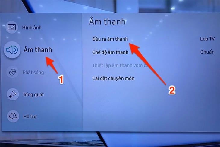 vao phan cai dat am thanh tren tv de ket noi loa keo voi smart tivi de hat karaoke 12
