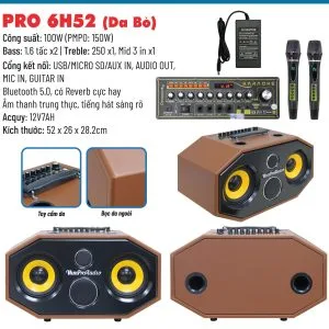 Loa karaoke xách tay Pro 6H52 |100W| Bass 1.6cm*2 | Đỏ/Nâu 14 Loa karaoke xách tay Pro 6H52