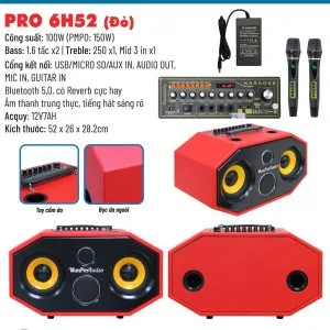 Loa karaoke xách tay Pro 6H52 |100W| Bass 1.6cm*2 | Đỏ/Nâu 15 Loa karaoke xách tay Pro 6H52
