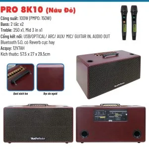 Thông số kỹ thuật Loa karaoke xách tay Pro 8K10 màu nâu đỏ