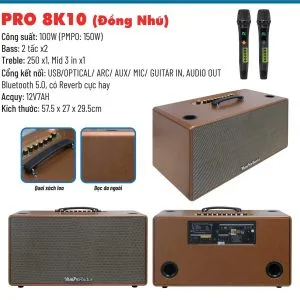 Thông số kỹ thuật Loa karaoke xách tay Pro 8K10 màu đồng nho
