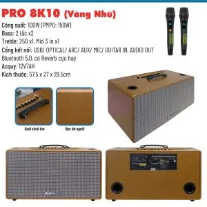 Thông số kỹ thuật Loa karaoke xách tay Pro 8K10 màu vang nho
