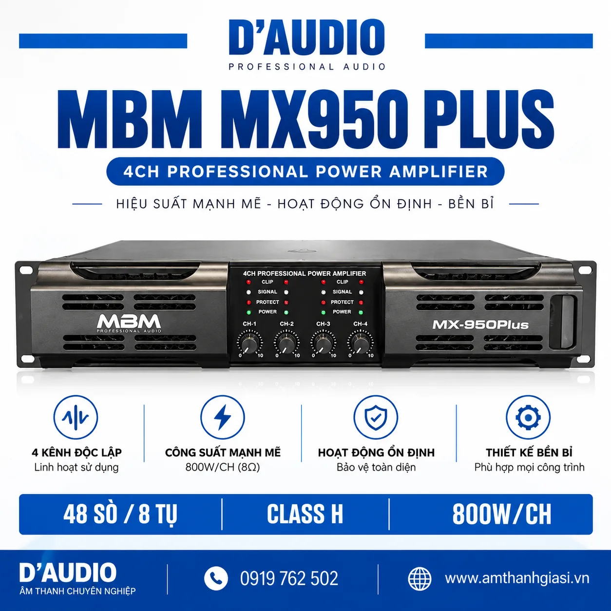 Cục đẩy công suất 4 kênh MBM MX-950 Plus