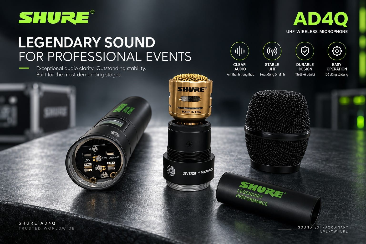 Micro Không Dây Shure AD4Q 4 Kênh | 4 Mic | Sóng xa | Chuẩn sự kiện 21 Micro khong day Shure AD4Q gia si 2