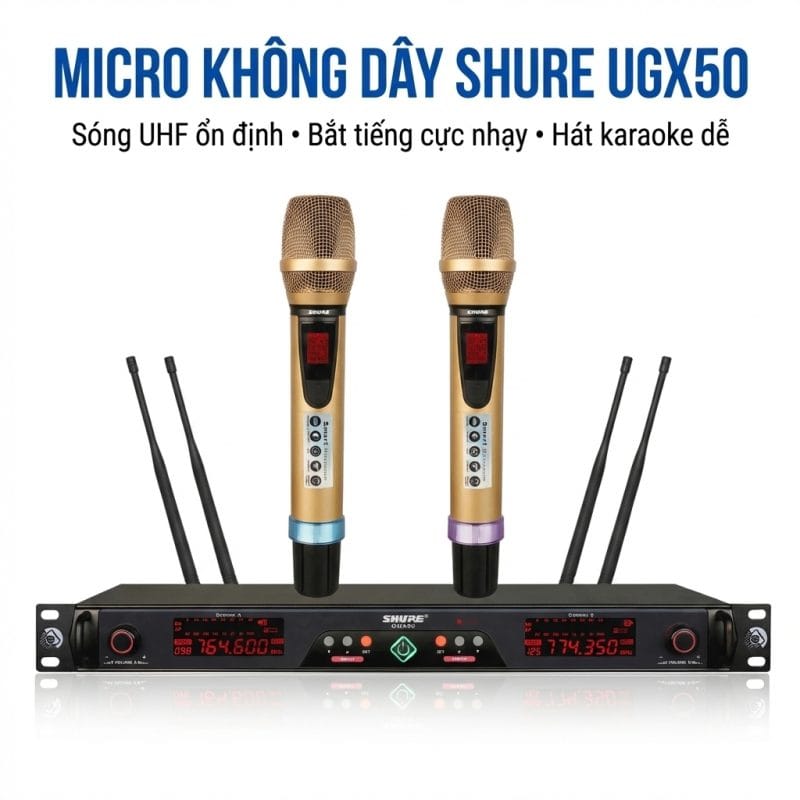 Hình bìa Micro không dây Shure UGX50 – Bộ micro karaoke UHF ổn định, hát nhẹ và bắt tiếng tốt