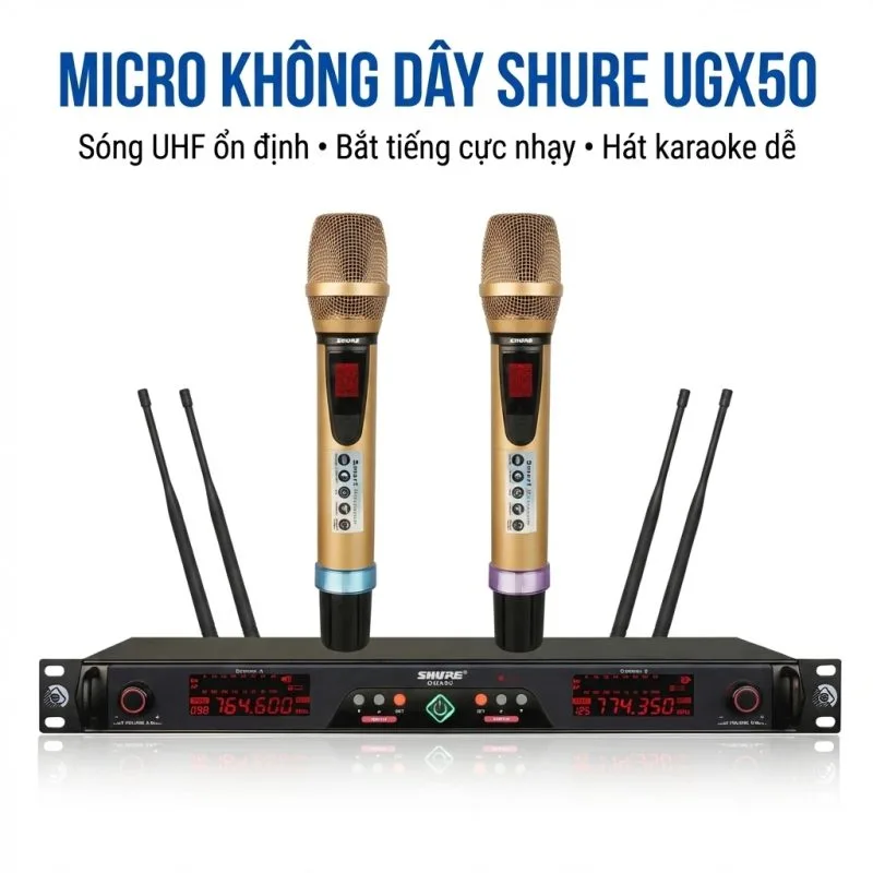 Hình bìa Micro không dây Shure UGX50 – Bộ micro karaoke UHF ổn định, hát nhẹ và bắt tiếng tốt