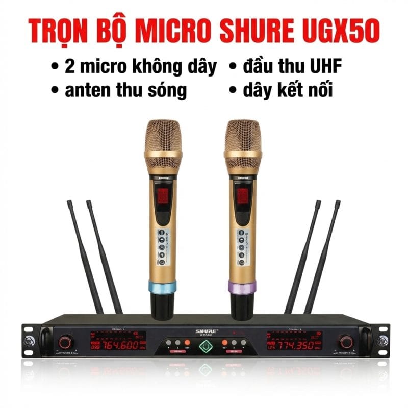 Micro không dây Shure UGX50 – Bộ micro karaoke UHF ổn định, hát nhẹ và bắt tiếng tốt