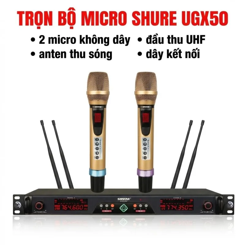 Micro không dây Shure UGX50 – Bộ micro karaoke UHF ổn định, hát nhẹ và bắt tiếng tốt