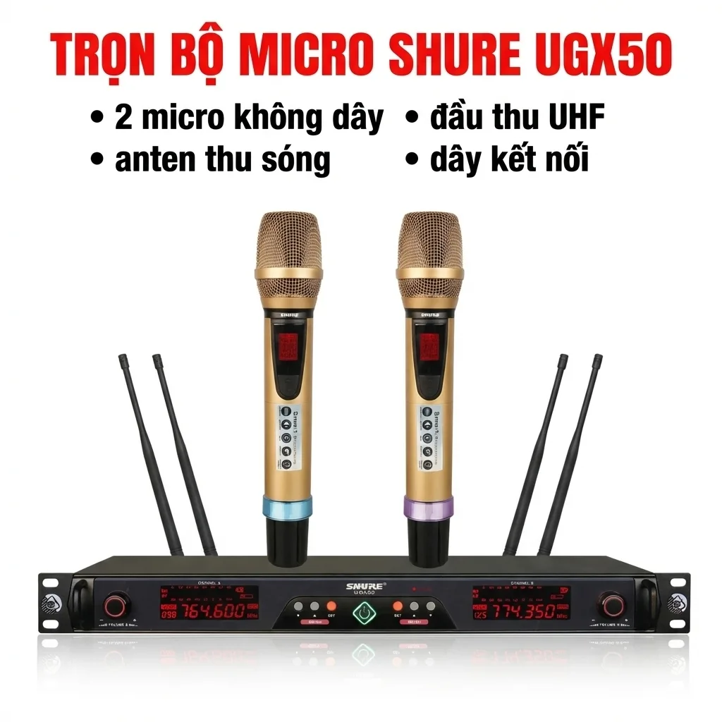 Micro không dây Shure UGX50 – Bộ micro karaoke UHF ổn định, hát nhẹ và bắt tiếng tốt