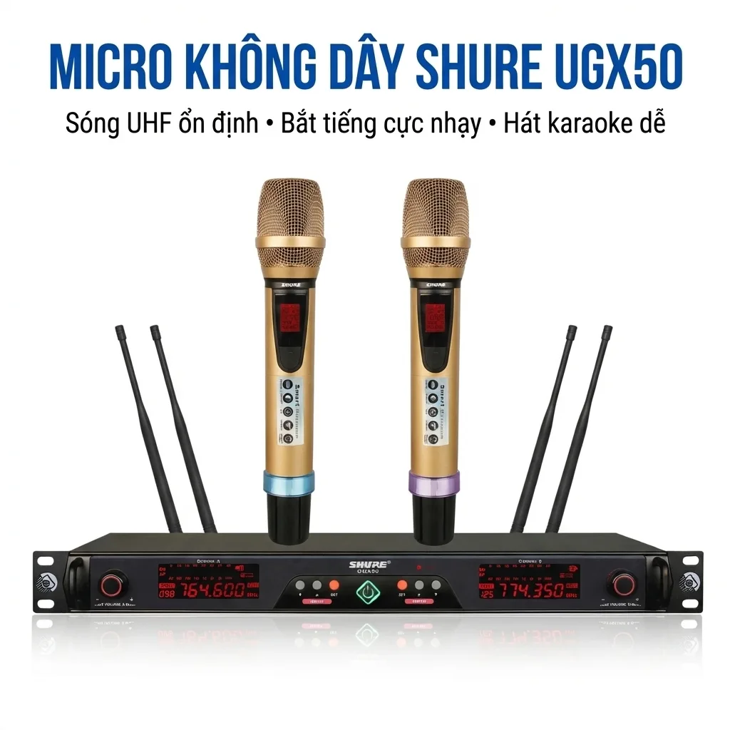 Hình bìa Micro không dây Shure UGX50 – Bộ micro karaoke UHF ổn định, hát nhẹ và bắt tiếng tốt