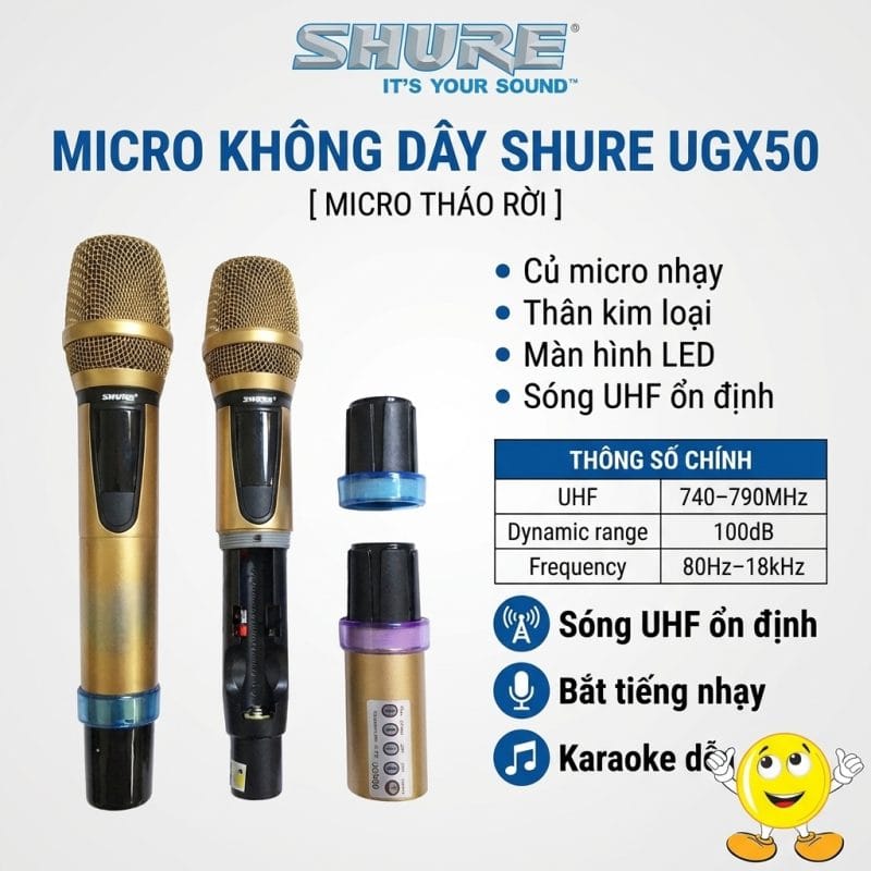 thong so ky thuat Micro khong day shure ugx50 chinh hang
