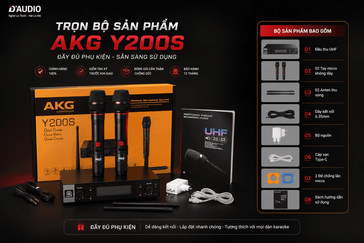 Hộp phụ kiện đi kèm fullbox Micro Không Dây AKG Y200S