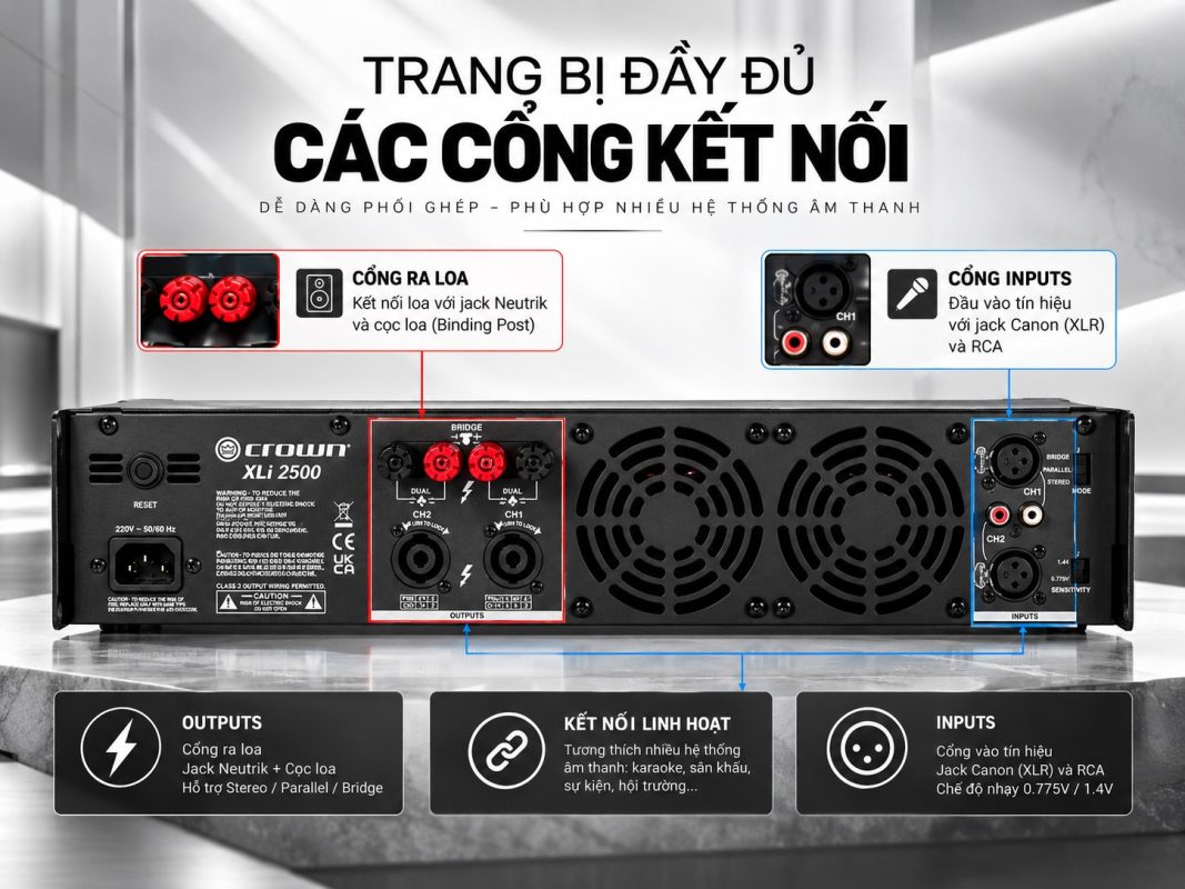 kết nối Cục đẩy công suất Crown XLi 2500