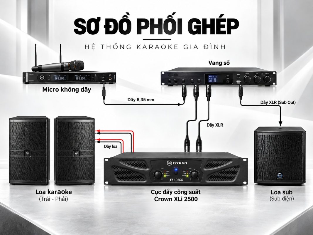 Sơ đồ phối ghép Cục đẩy công suất Crown XLi 2500