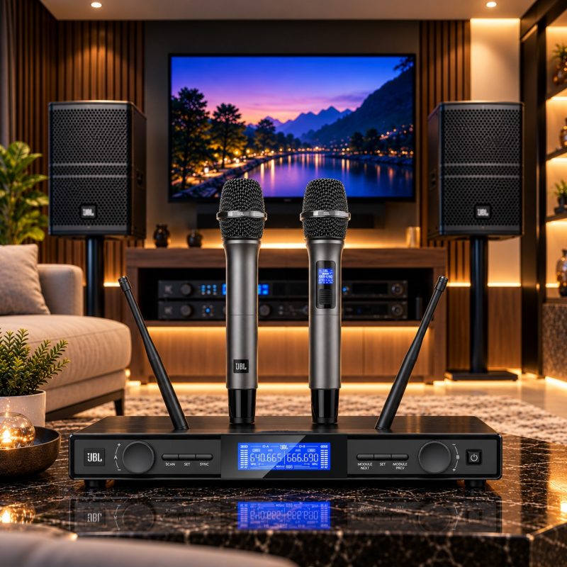 micro jbl kmc 1000 duoc lap dat karaoke gia dinh
