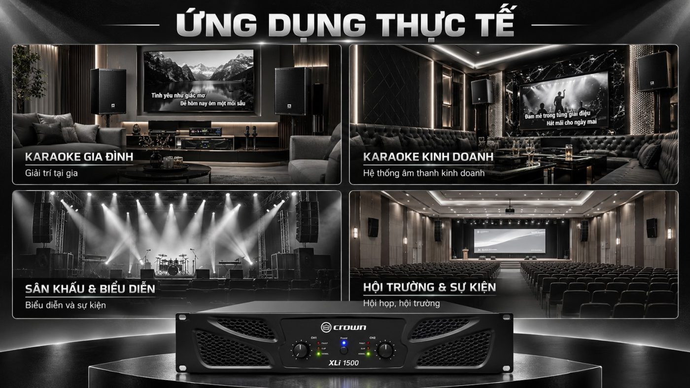 ứng dụng thực tế Cục đẩy công suất Crown XLi 1500